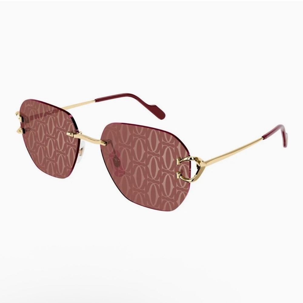 Cartier Geometric Frame Sunglasses Pink / Red BRAND NEW - Picture 4 of 11